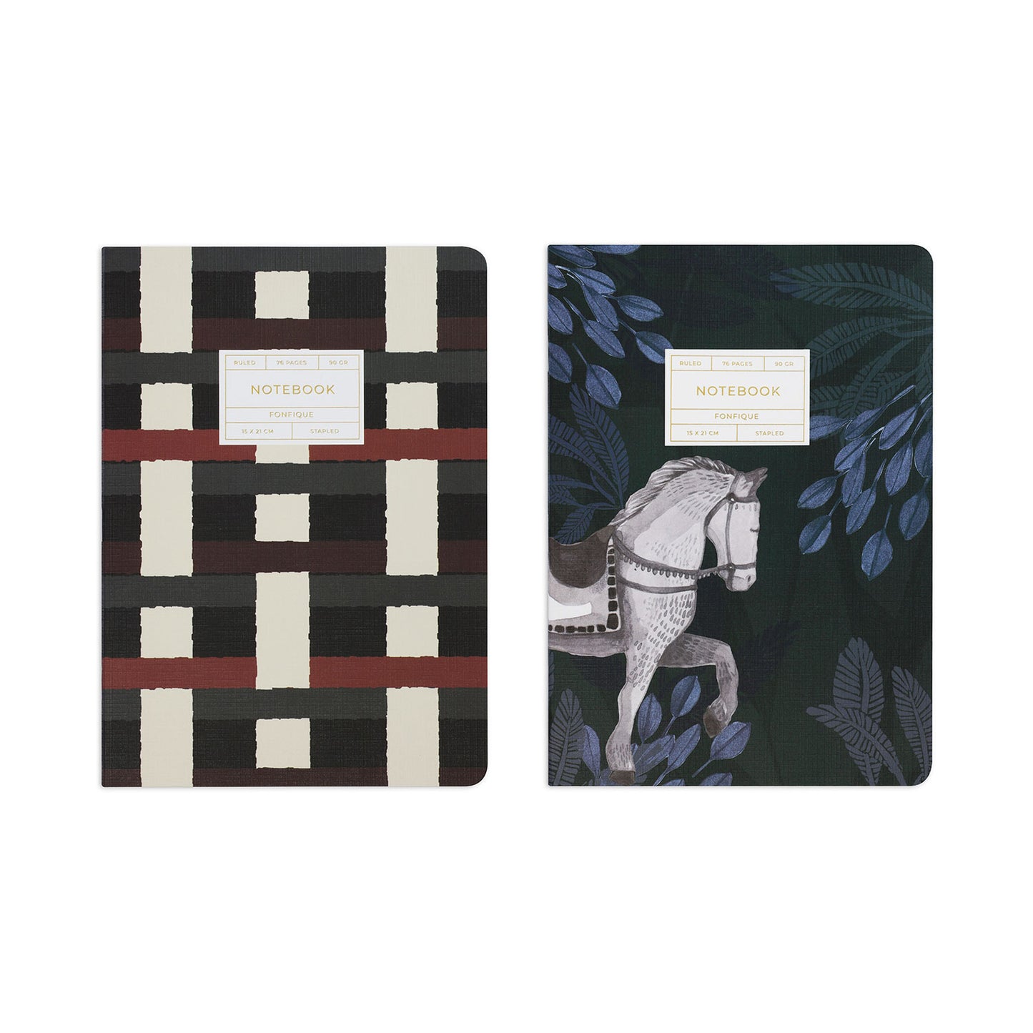 Horses-Interlace Brown Set of 2 Stitched Notebook