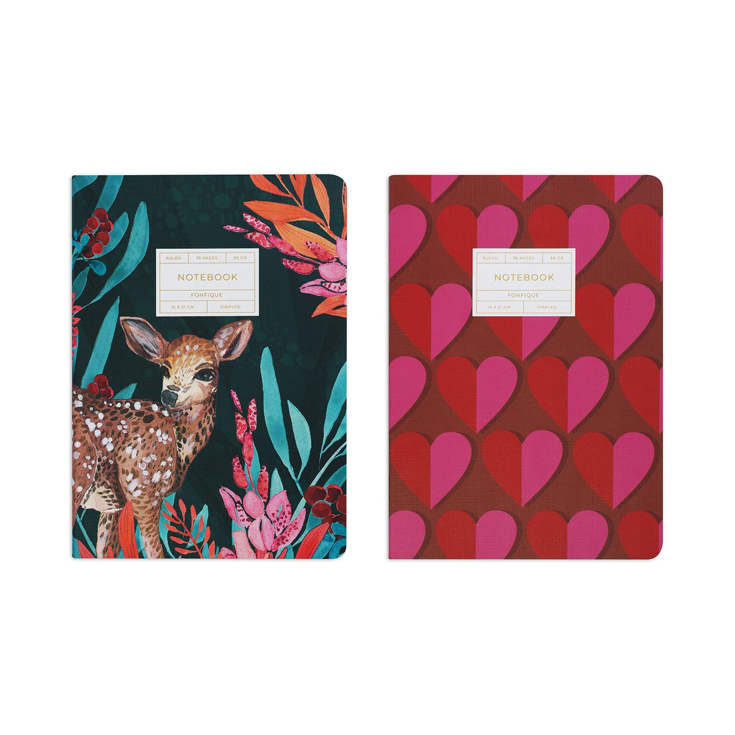 Gazelle-Retro Hearts Set of 2 Stitched Notebook