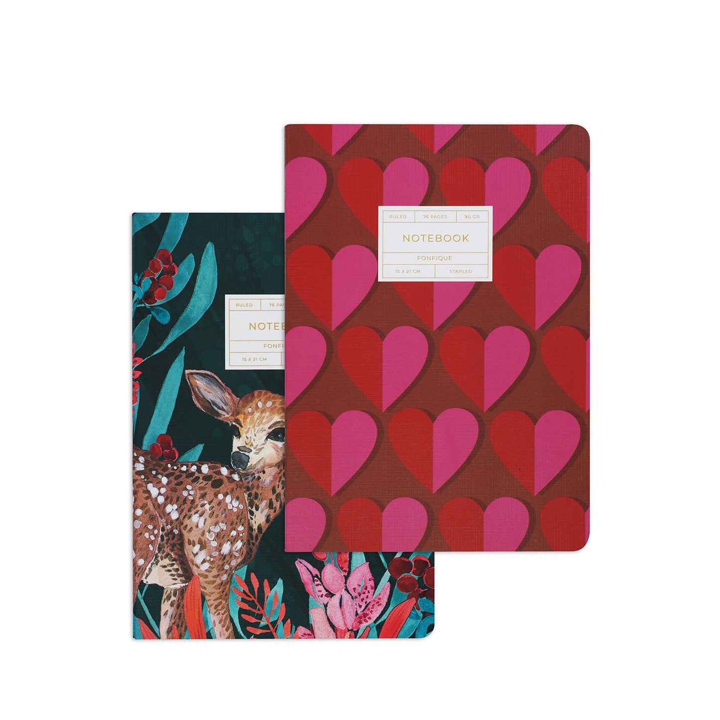 Gazelle-Retro Hearts Set of 2 Stitched Notebook